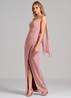 Azazie Calandra Jurken voor bruidsmeisjes Jurk van Chiffon met Kolom Geplooid Stoffige Roos image4