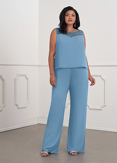 Azazie Maura vestidos de madre de la novia Vestido de Azul Acero de Gasa de Mono/Traje de pantalón con Lentejuela image9