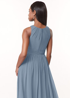 Azazie Harper Bridesmaid Dresses Dusty Blue A-Line Pleated Chiffon Dress image4