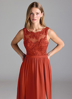 Azazie Elly Bridesmaid Dresses Rust A-Line Lace Stretch Satin Dress image5