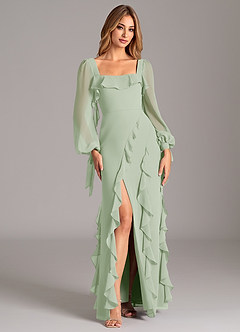 Azazie Candice Bridesmaid Dresses Dusty Sage A-Line Long Sleeve Chiffon Dress image5