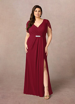 Azazie Marianne vestidos de madre de la novia Vestido de Borgoña de Gasa de Recto con Cuello en V plisado image7