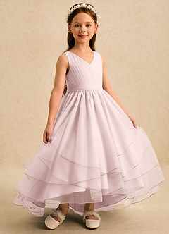 Azazie Seraphina Blumenmädchenkleider A-Linie Plissee Tüll Kleid Zartrosa image3