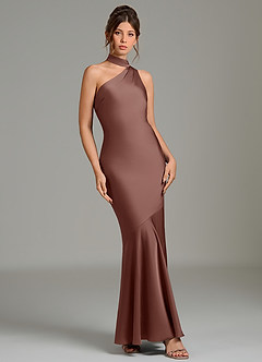 Azazie Jalissa Bridesmaid Dresses Espresso Mermaid One Shoulder Stretch Satin Dress image3