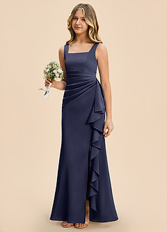 Azazie Adrienne Junior Stormy Sheath Pleated Stretch Satin Dress image1