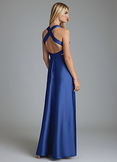 Azazie Raelynn Brudtärnklänningar Klä av A-Linje i Stretch Satin Plisserad Kungsblå image2