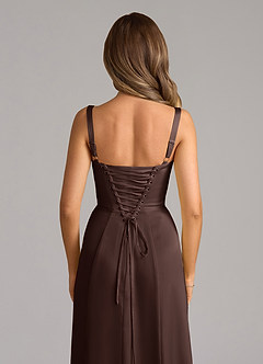 Azazie Amaris Final Sale Ganache A-Line Corset Stretch Satin Dress image6