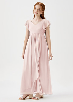 Azazie Omari Junior Vestido de Pétalo De Rosa de Malla de Corte En A con Plisado image4