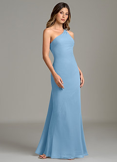 Azazie Juniper Bridesmaid Dresses Steel Blue Mermaid One Shoulder Chiffon Dress image5