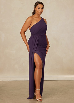 Christian Siriano Bridal for Azazie 1003 Bridesmaid Dresses Plum Sheath One Shoulder Chiffon Dress image12