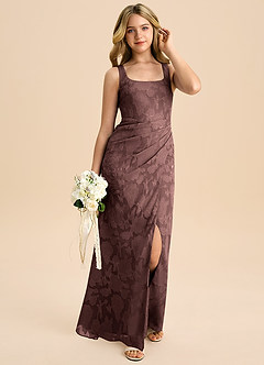 Azazie Mero Junior Etui Plissee Blumen-Burnout Kleid Espresso image6