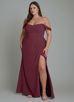 Azazie Johana Bridesmaid Dresses Cabernet Mermaid Off the Shoulder Chiffon Convertible Dress image8