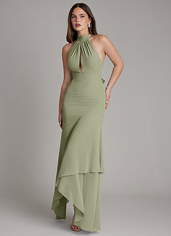 Azazie Magda Bridesmaid Dresses Pistachio Mermaid High Neck Chiffon Dress image1