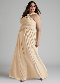 Azazie Hillian Abiti da Damigella Abito A-Line in Maglia con Scollo Halter a Pieghe Champagne image10