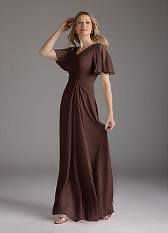 Azazie Morning Glory Mother of the Bride Dresses Ganache A-Line V-Neck Ruched Chiffon Dress image4