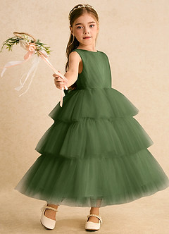 Azazie Marshmallow Sukienki dla dziewczynek sypiących kwiaty Suknia balowa Ukłon Tiul Długość kostki Sukienka image1