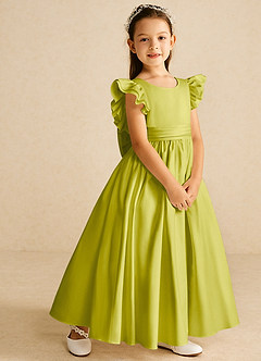 Azazie Piglette vestidos de niña de las flores Vestido de Hierba De Limón de Satin Mate de Corte en A con Lazo image5