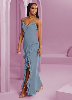 Barbie ♥ Azazie Bridesmaid Dresses Dusty Blue Sheath Chiffon Dress image1