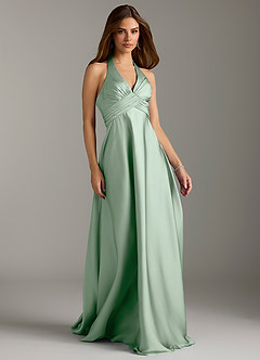 Azazie Tessie Brautjungfernkleider A-Linie Plissee Stretch-Satin Kleid Agave image1