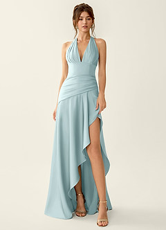 Titania Neblina Vestido de fiesta de satén con escote en V y volantes image3