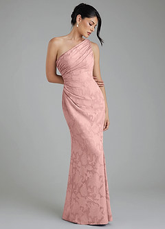 Azazie Akilah Robes de demoiselle d'honneur Robe Sirène en Blumen-Burnout Asymétrique Rose Poudré image1