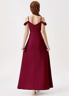 Azazie Ocean Junior Burgundy A-Line Off the Shoulder Stretch Satin Dress image2