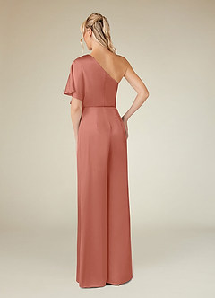 Azazie Hagretta Mother of the Bride Dresses Salmon Pink Jumpsuit/Pantsuit Stretch Satin Dress image2