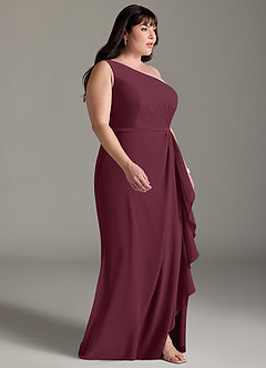 Azazie Liza Vestidos de damas de honor Vestido de Cabernet de Gasa de Corte Sirena con Hombro unilateral image9