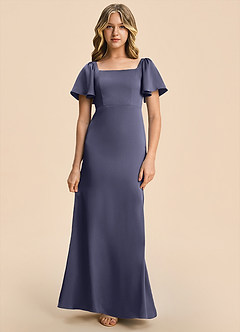 Azazie Chace Junior Stormy Sheath Stretch Satin Dress image4