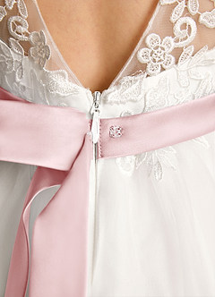 Azazie Lettie Flower Girl Dresses Ivory Powder Pink Ball-Gown Lace Dress image6
