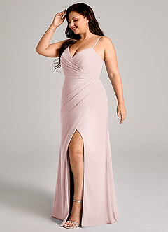 Azazie Maci Bridesmaid Dresses Blushing Pink Sheath Pleated Chiffon Dress image10