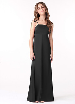 Azazie Violeta Vestido de Negro de Stretch Satin de Acampanado con Lazo image1
