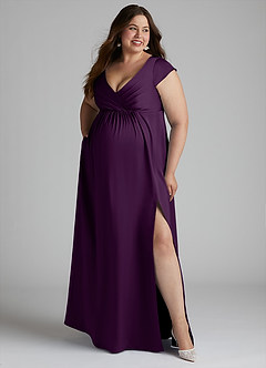 Azazie Allessia Maternity Bridesmaid Dresses A-Line Pleated Stretch Satin Floor-Length Dress image10