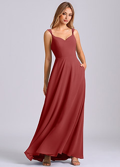 Azazie Beatrice 신부 들러리 드레스 A라인 스윗하트 네크라인 쉬폰 바닥 길이 드레스 image1