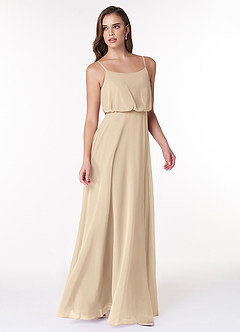 Azazie Lupe Bridesmaid Dresses Champagne A-Line Scoop Blouson Chiffon Dress image4