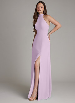 Azazie Myra Bridesmaid Dresses Frosted Lilac A-Line High Neck Chiffon Dress image6