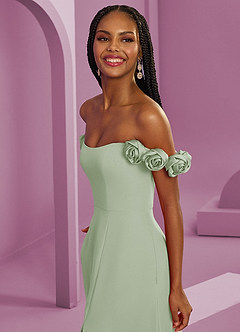 Barbie ♥ Azazie Bridesmaid Dresses Dusty Sage A-Line Off the Shoulder Chiffon Convertible Dress image5