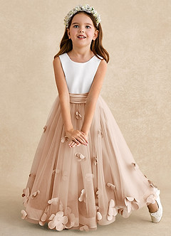 Azazie Vi vestidos de niña de las flores Vestido de Rosa Inglesa de Tul de Corte En A con Sin mangas image6