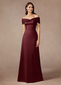 Azazie Amelia Mother of the Bride Dresses Cabernet A-Line Off the Shoulder Stretch Satin Dress image1