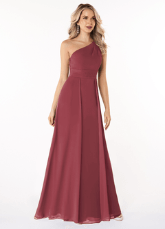 Azazie Dallas Bridesmaid Dresses Merlot A-Line One Shoulder Chiffon Dress image3