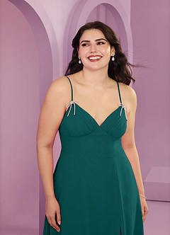 Barbie ♥ Azazie Bridesmaid Dresses Peacock A-Line with Pockets Chiffon Dress image5