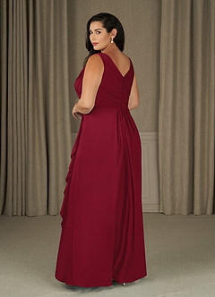 Azazie Evy vestidos de madre de la novia Vestido de Borgoña de Chifón elástico de Corte En A con Plisado image7