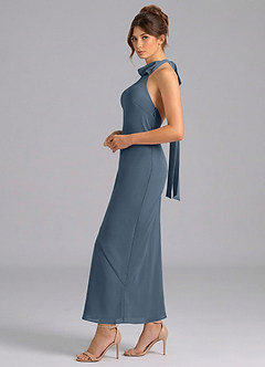 Azazie Velli Brautjungfernkleider Meerjungfrau-Linie Hoher Kragen Chiffon Kleid Neptunblau image4