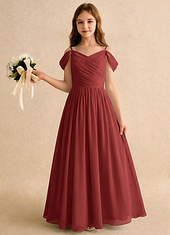 Azazie Chelo Girls Formal Abiti da Ragazza di Fiori Abito A-Line in Chiffon Plissettato Terracotta image3