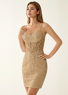 Faustine Champagne Robe mini à perles et sequins avec laçage au dos image4