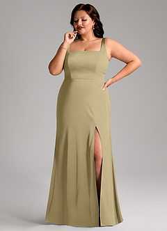 Azazie Frostine Robes de demoiselle d'honneur Robe Trapèze en Satin extensible Arc Vert Mousse image10