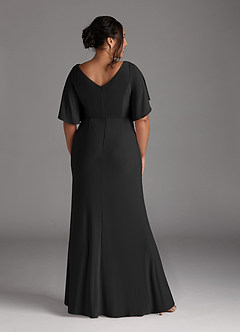 Azazie Louanne Mother of the Bride Dresses Black Mermaid Boatneck Pleated Luxe Knit Dress image9