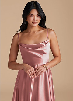 Azazie Elle Bridesmaid Dresses Dusty Rose A-Line with Pockets Metallic Satin Dress image3
