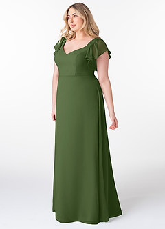 Azazie Syenna Bridesmaid Dresses Olive A-Line Ruched Chiffon Dress image8