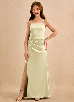 Azazie Cannoli Girls Formal Blumenmädchenkleider A-Linie Plissee Stretch-Satin Kleid Zitronensorbet image5